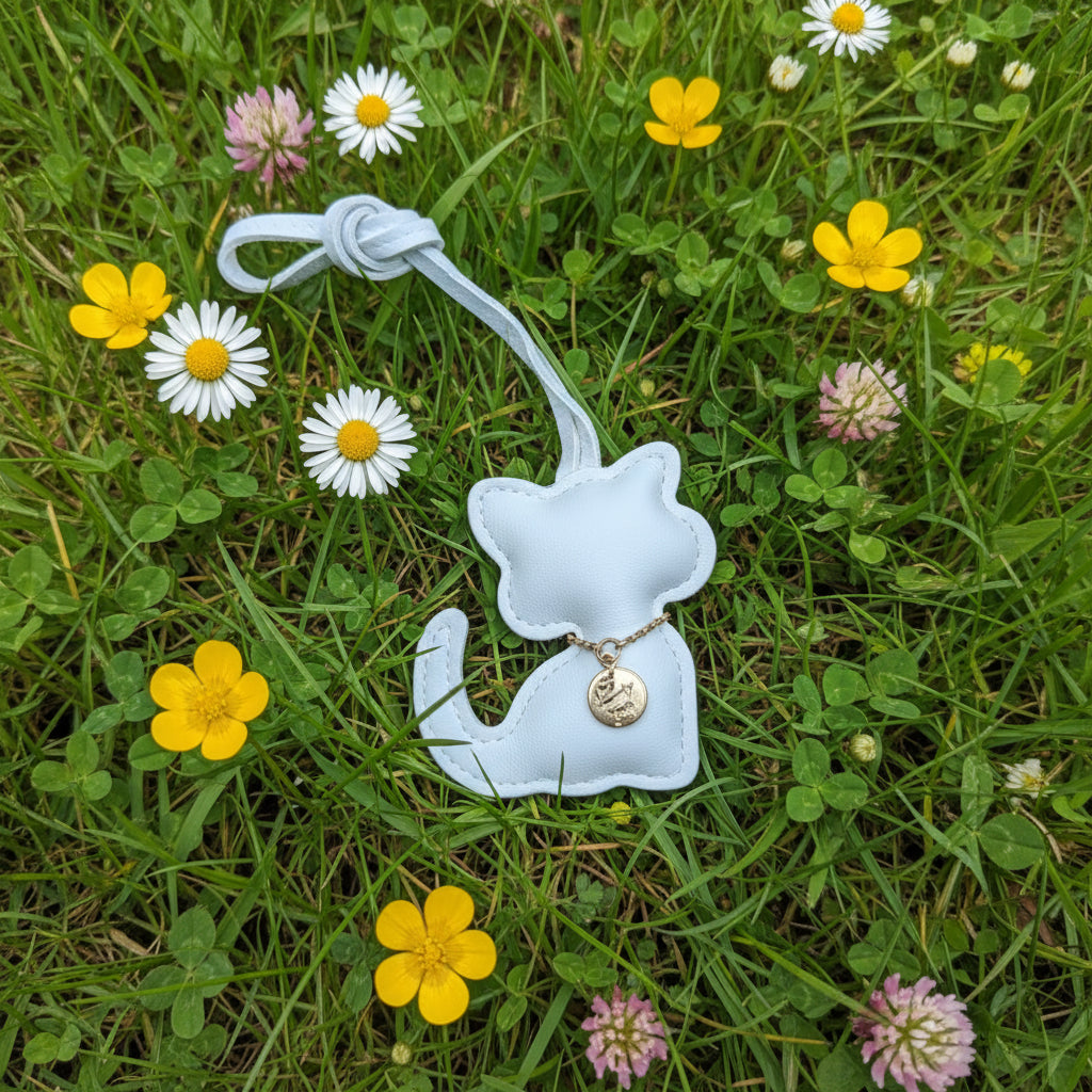 un petit chat blanc dans une prairie fleurie Image